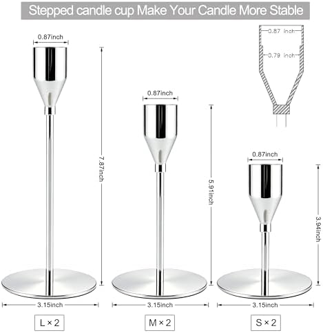 Silver Candlestick Holders, Metal Taper Candle Holders, Set of 6 - Image 2