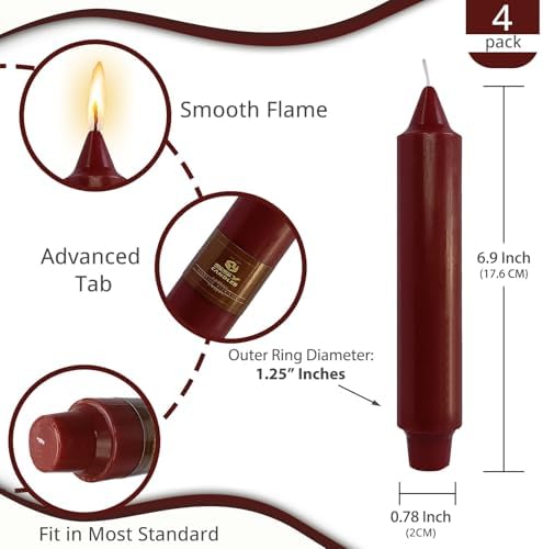 NJAO HOO Burgundy Short Taper Candle 7 Inch Christmas Candlesticks Red Unscented Dripless for Home Dinner Decor Halloween Party, 4 Pack - Image 2