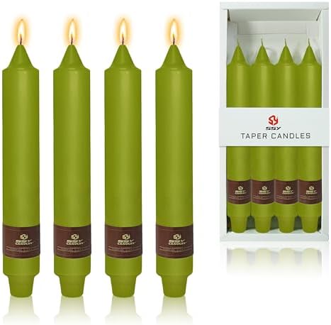 Christmas Grass Green Candle 9 Inch Tall Smokeless Taper Candles 4 Pack Unscented Dinner Candle for Christmas Festive Halloween Thanksgiving Day Fall Home Decor by XINAOBAOLUO