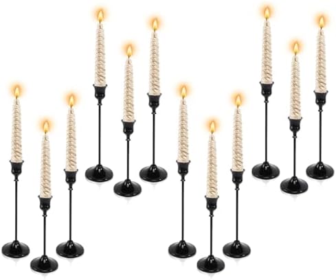 12pcs Black Candle Holder, Black Candlestick Holders Taper Candle Holders for Pillar Candles Sticks Holder Decor Halloween Christmas Decorations Candle Stick Holder Candelabros para Centros de Mesa by Unknown