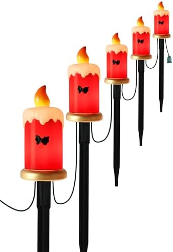 10.5Ft Christmas Outdoor Pathway Lights, 5 Pk LED Candle String Lights by Unknown