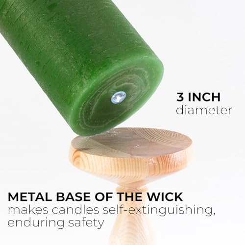 CANDWAX 3x4 inch Grass Green Pillar Candles Set of 3 - Unscented Dripless Rustic Grass Green Candles for Weddings, Centerpieces, Home Décor, Party Decorations - Image 2