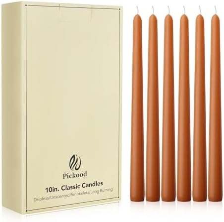 New Burning Formula Unscented Dripless 10-Inch Taper Candles Set of 12 - Burnt Orange, for Wedding, Dinner - Smokeless, Long Burning - Hand Poured, Colored Tall Candlesticks - Naranja Quemado by Unknown