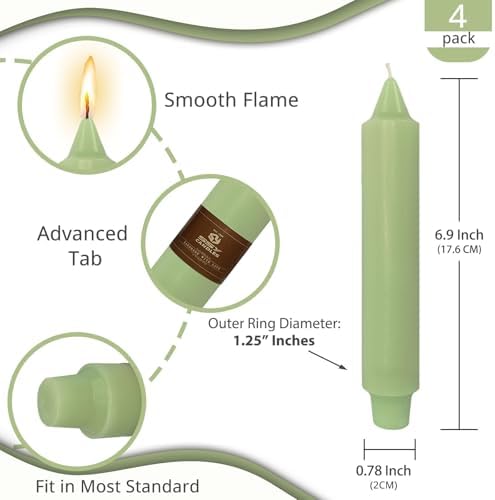 NJAO HOO Light Green Short Taper Candle 7 Inch Candlesticks Unscented Dripless Tapered Candle Set for Home Decor Wedding Party Dinner Candles, 4 Pack - Image 3