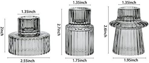 Vixdonos Taper Glass Candlestick Holders Tealight Candle Holders for Table Centerpieces, Wedding Decor and Dinner Party (3 Pcs, Gray) - Image 2