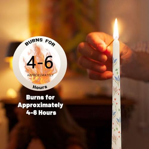 NJAO HOO Flower Candlesticks 10 in Straight Taper Candles Hand Printing Colored White Candlesticks Floral Tall Tapered Candle for Spring Home Garden Decor Simple Modern, 4Pcs - Image 5