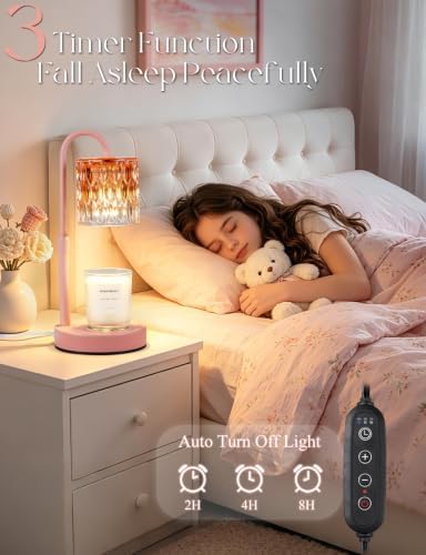 Briever Dimmable Candle Warmer Lamp with Timer, Height Adjustable Electric Candle Wax Warmer, Birthday Gifts for Women Mom, House Warming Gifts New Home Decor, Solid Wood Base, Pomegranate Red Glass - Image 3