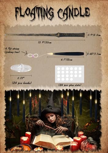 GenSwin Flameless Floating Candles Wand Halloween Decorations Black 22pcs - Image 2