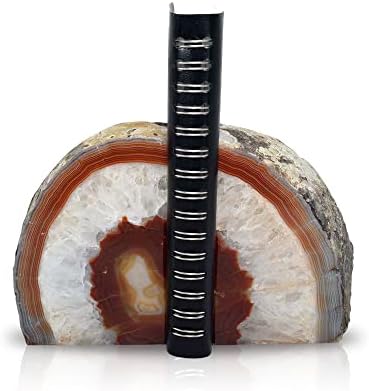Nature's Decorations Brown Agate Bookends – A+ Grade Geode Heavy Duty Decorative Stone Crystal Book Ends for Shelves & Bookcases, Natural Polished Bookshelf Decor, 1 Pair 6-8Lbs