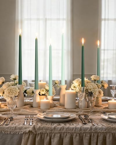 Viyffo Taper Candles, 12 Inch, 12 Pack, Green – Unscented, Smokeless Design, Up to 8-Hour Burn – Tall Candlesticks for Table Decor, Weddings & Dinners - Image 4