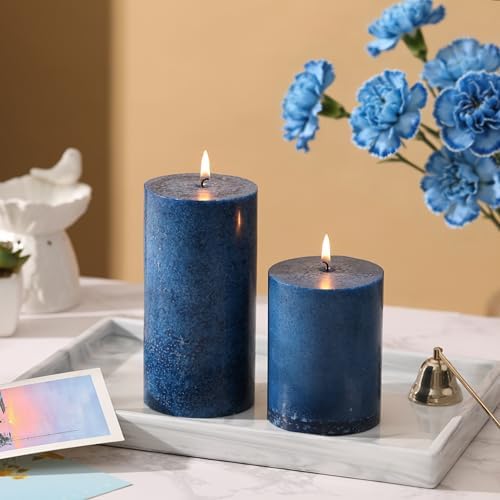 3x6 Inch Navy Blue Pillar Candles Set of 3,Unscented Large Pillar Candle - Image 4