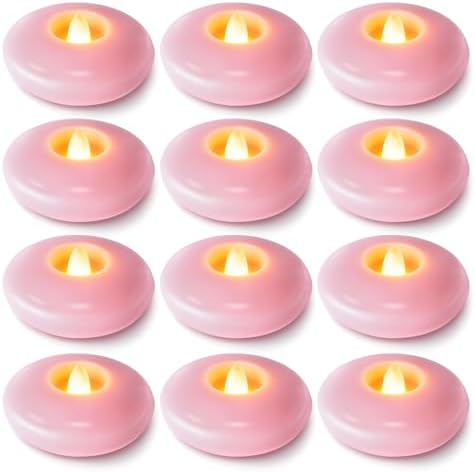Homemory 12Pack 3" Pink Flameless Floating LED Candle, Waterproof Tealight by Homemory