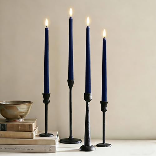 Navy Blue Flameless Taper Candles LED Candlesticks with Remote Set of 6 - Image 2