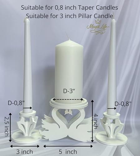Wooden Unity Candle Holder – Solid Triple Candle Stand – Handcrafted from Natural Wood – Painted in Safe Premium White Finish – Fits 2 Taper (0.80”) & 1 Pillar Candle (3”) - Image 2