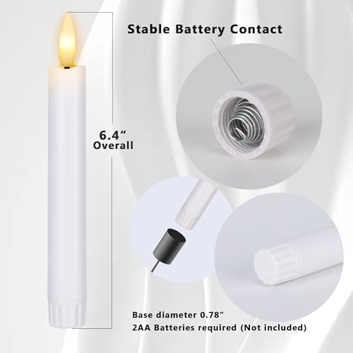 Battery Operated Flameless Taper Candles With Remote, White LED Candles - Image 2