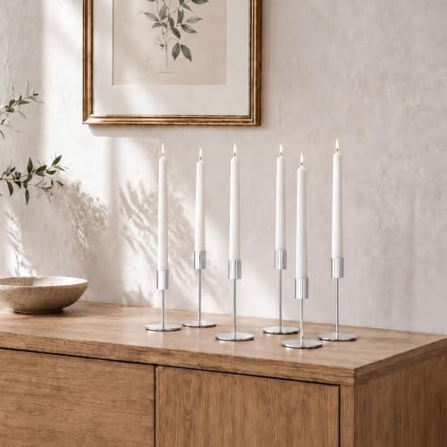 zeochyni Silver Candlestick Holders Set of 6 for Home Decor - Image 2
