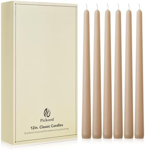 New Burning Formula Unscented Dripless 12-Inch Taper Candles Set of 12 - Beige, for Wedding, Dinner - Smokeless, Long Burning - Hand Poured, Colored Tall Candlesticks - Beige by Unknown