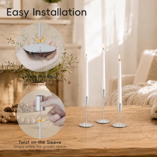 zeochyni Silver Candlestick Holders Set of 3 for Home Decor - Image 3