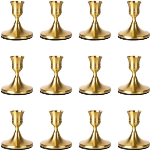 12 Pcs Vintage Gold Taper Candle Holders,Vintage Gold Candlestick Holders by Unknown