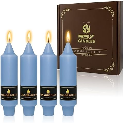 5 inch Short Taper Candle 4 Pack Handmade Dusty Blue Candles Unscented Pastel Candlesticks for Holiday Wedding Dinner Party Seasonal Celebration Birthday Home Decoration by XINAOBAOLUO