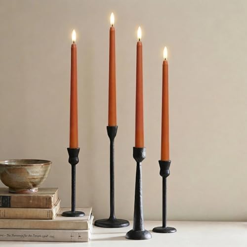 Burnt Orange Fall Halloween Flameless Taper Candles with Remote Set of 12 - Image 2