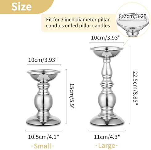 Nuptio Pillar Candle Holders Metal Candle Holder Ideal for 3 inches Candles, Silver Candle Holder for Living Room, Gardens, Spa, Aromatherapy, Incense Cones, Wedding, Party, 2 Pcs - Image 6