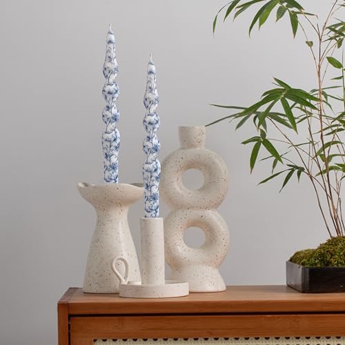 NJAO HOO Floral Taper Candles 10 in Spiral Candlesticks Hand Printed Blue Flower Candlestick Twisted Taper Candle for Home Garden Decor, 2Pcs - Image 4