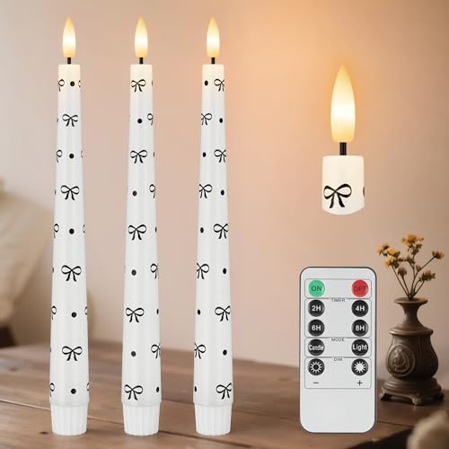 Flameless Taper Candles with Remote, Black Bow and Dot Flameless Candles by AFINETH