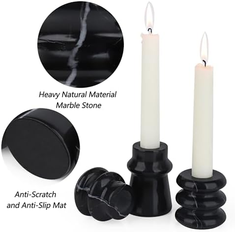 Vixdonos Marble Candle Holder Set of 3 Taper Candle Candlestick Mantle Candle Stand for Home Decor,Wedding,Party and Table Centerpieces(Black) - Image 3