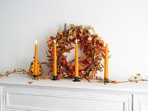 Fanna 9.6" Orange Real Wax Flameless Taper Candles with Timer, Battery Operated Led Candlesticks for Halloween, Harvest and Fall, Remote and Batteries Included - Set of 4 - Image 3