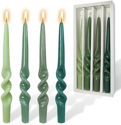 Smokeless Spiral Taper Candles Gradient Green Twisted Candlesticks 9.5 Inch Unscented Dinner Candle for Home Decor Birthday Party by YUKCAXDLS