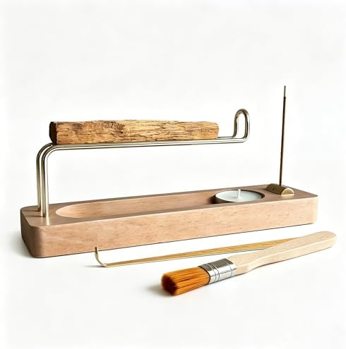 4 in 1 Incense Holder Suit with Wooden Base and Brass Holder, for Burning Palo Santo, Sage Sticks, Holy Wood, Multi-Functional with Ash Catcher and Tealight Candle Holder by Unknown