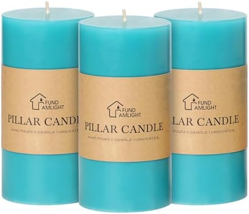 3x6 Inch Turquoise Pillar Candles,Hand-Poured Unscented Blue Pillar Candles by FUNDAMLIGHT