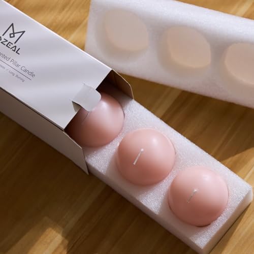 MOZEAL Hand-Poured, 3 Inch Pearl Blush Round Ball Candles - Elegant Pearl Blush Round Pillar Candles Set of 3, Dripless, Unscented, Smokeless, Ideal for Weddings and Elegant Celebrations. - Image 6