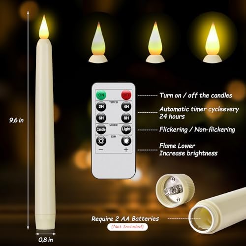 Flameless Taper Candles with Remote Control and Timer, Battery Operated LED Candlesticks with Flickering 3D Flame, 9.6×0.8 Inches Plastic Fake Candles for Christmas, Wedding and Home Decor (Ivory, 15) - Image 4