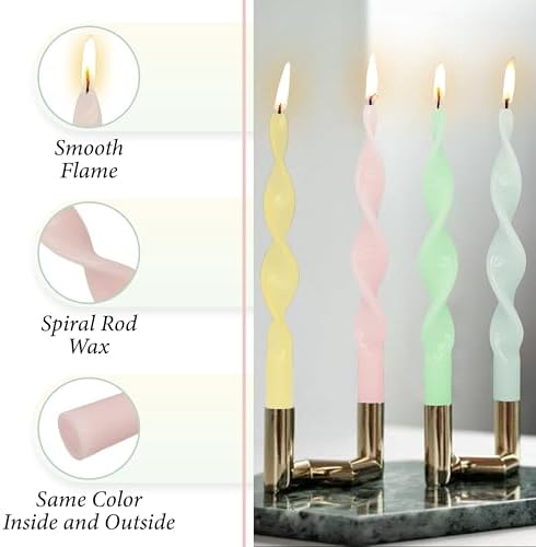 10 Inches Spiral Taper Candles Colorful Twisted Candle Dripless Long Candles, Handmade Candlesticks for Wedding Dinner Decor, Set of 4(Pastel Candy Colored) - Image 3
