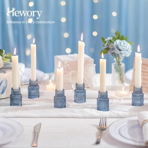 Hewory Glass Candlestick Holders Bulk, 20 PCS Blue Taper Candle Holders - Image 3