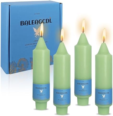 Smokeless Candlesticks Short Taper Candle,Unscented 5 Inches Light Green Candle Sticks Dripless Tapered Candles for Home Décor Weddings Seasons Gifts(4pcs-Light Green) by MANNYCOM