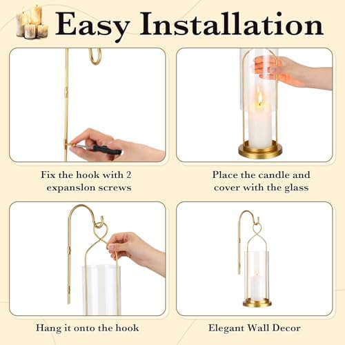 Set of 2 Gold Wall Candle Sconces Decor Wall Candle Holder for Pillar Candles - Modern Metal Hurricane Lantern Decoration for Indoor Porch Fireplace Bathroom Living Room - Image 3
