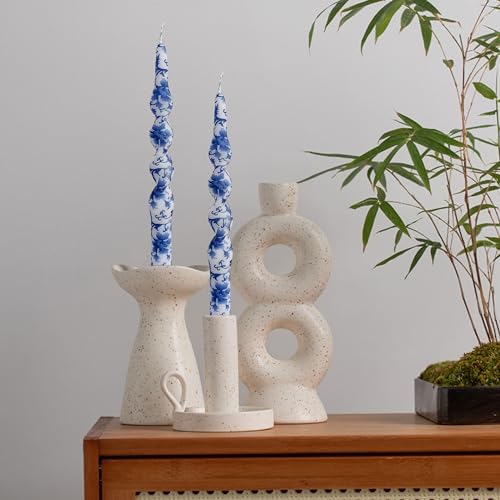 NJAO HOO Floral Taper Candles 10 in Spiral Candlesticks Hand Printed Blue and White Candlestick Twisted Taper Candle for Home Garden Decor, 2Pcs - Image 6