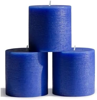 CANDWAX 3x3 Pillar Candles Set of 3 - Rustic Unscented No Drip Blue Candles for Home Decor, Weddings, Centerpieces by CANDWAX