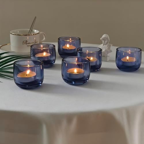 Gurfuy Glass Tealight Candle Holders 6 Set - Votive Candle Holder for Festival Wedding Propose Parties Holiday Table Centerpiece Shelf Decoration Fall Home Decor Blue - Image 4