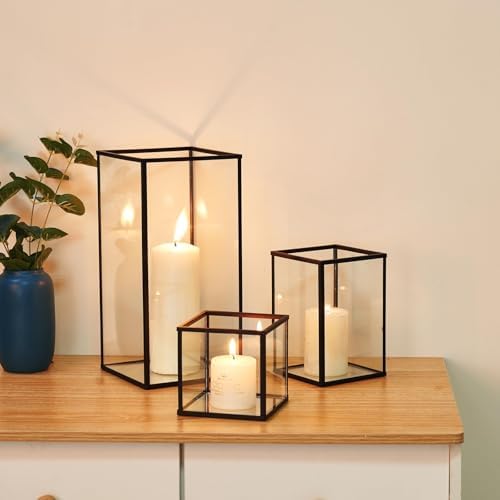 PHOSPHOR Glass Hurricane Candle Holder Set of 3 PCS Black Hurricane Candleholders for Wedding Party Holiday Birthday Home Decor Lanter - Image 3