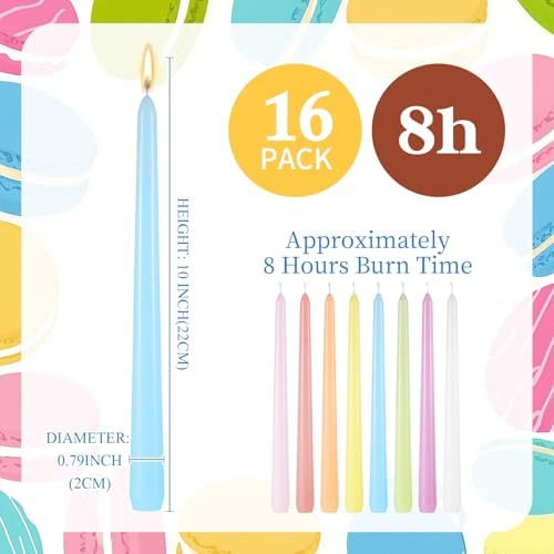MTLEE 16 Pcs Long Taper Candlestick Bulk 10 Inch Smokeless, Macaron - Image 2