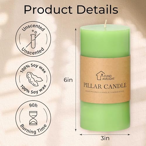 3x6 Inch Green Pillar Candles Set of 3 - Spring Easter St. Patrick's Day Green Candles - Decorative Unscented Pillar Candle, Long Burning Dripless Smokeless Large Pillar Candles for Wedding Decor - Image 6