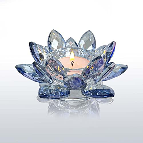 Crystal Lotus Flower Tealight Candle Holders/Glass Tea Light Candlestick Decor Decoration for Christmas Home Wedding Party… (Blue 1pc) by KOLNLALA
