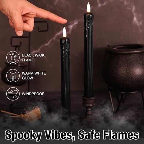 Black Dripping Wax Halloween Flameless Taper Candles with Remote Set of 6 - Image 5