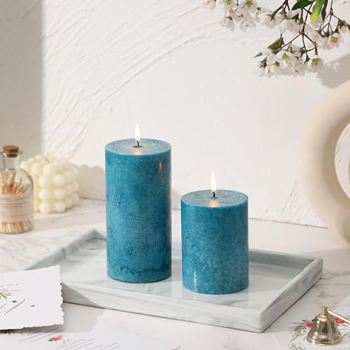 3x6 Inch Blue Pillar Candles Set of 3, Hand-Poured Unscented Pillar Candle - Image 5