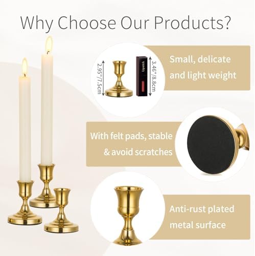 Gold Candlestick Holders Vintage: Taper Candle Holder Set of 2 - Image 2