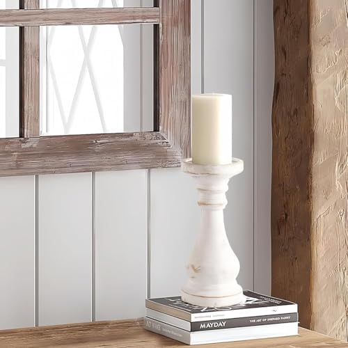 CedarLux Rustic Pillar Candle Holder, 8.5 Inch Tall White Wooden Candlestick Holders, Farmhouse Candle Stands for Pillar Candle, Decorative Wood Candlestick Holders for Living Room, Table Centerpiece - Image 4